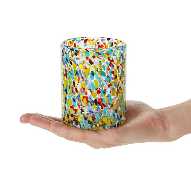 10 oz Hand Blown Mexican Drinking Glasses, Full Confetti Tumbler Cups (Set of 6) - Image 3