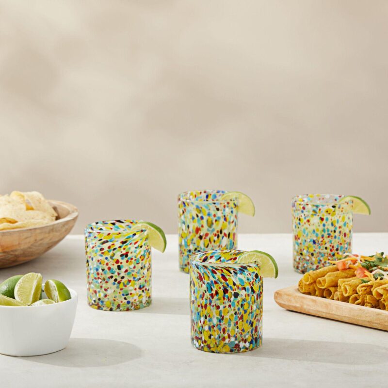 10 oz Hand Blown Mexican Drinking Glasses, Full Confetti Tumbler Cups (Set of 6) - Image 2