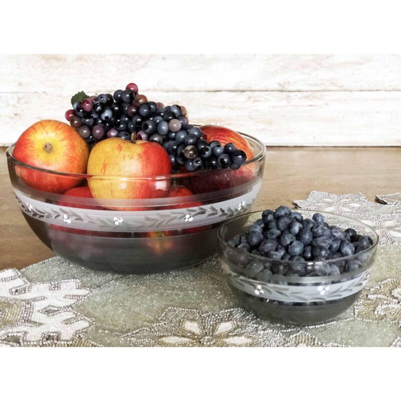 11  Clear Pewter Vine Hand Painted Multi-Purpose Glass Serving Bowl - Image 2