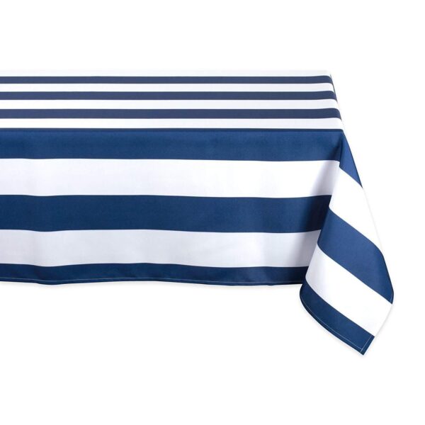 120  Blue and White Striped Rectangular Outdoor Tablecloth