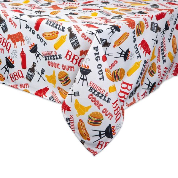 120  White and Yellow Barbeque Themed Rectangular Outdoor Tablecloth with Zipping