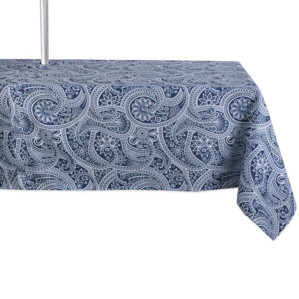 120  Zippered Outdoor Tablecloth with Printed Blue Paisley Design