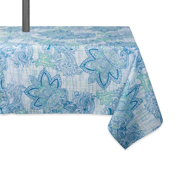 120  Zippered Outdoor Tablecloth with Blue Watercolor Paisley Print Design