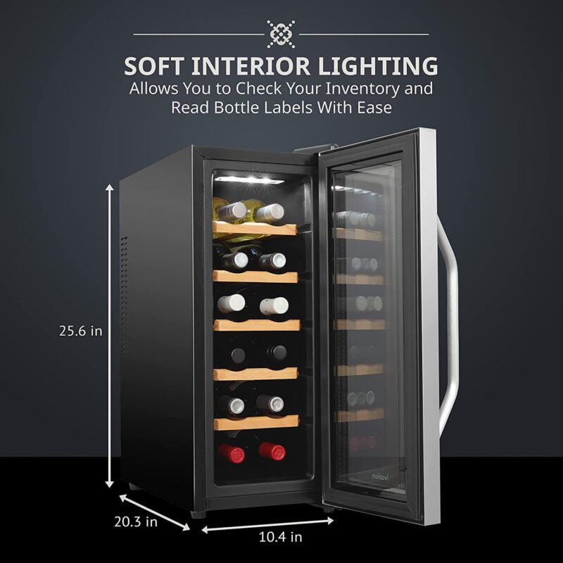 12-Bottle Thermoelectric Wine Cooler, Freestanding Wine Fridge with Lock - Stainless Steel - Image 2