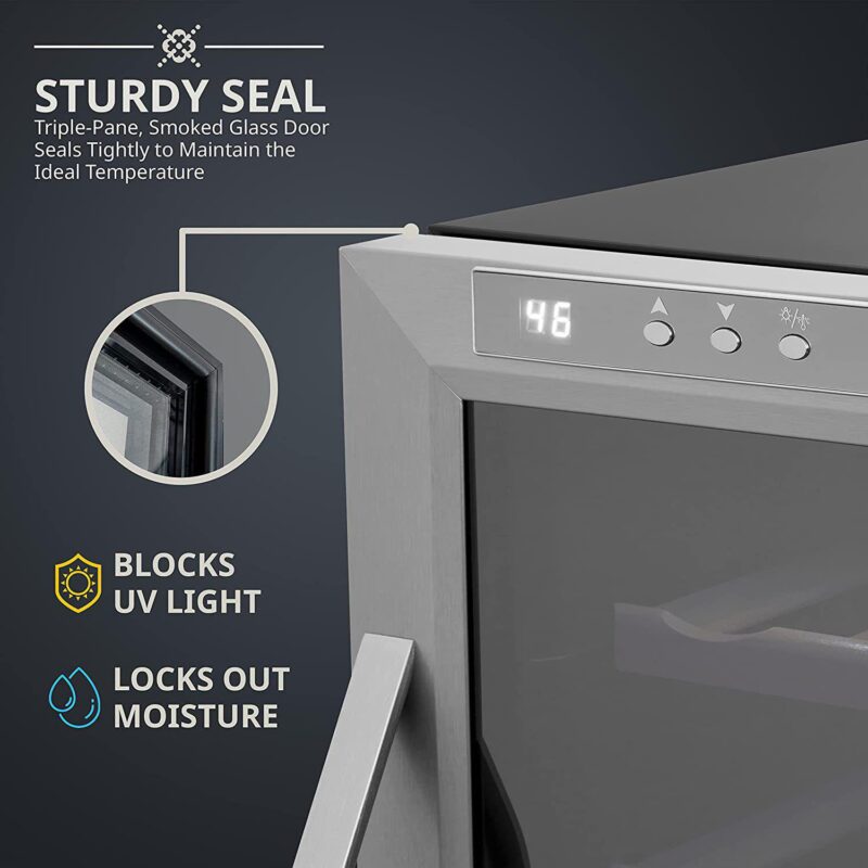 12-Bottle Thermoelectric Wine Cooler, Freestanding Wine Fridge with Lock - Stainless Steel - Image 4