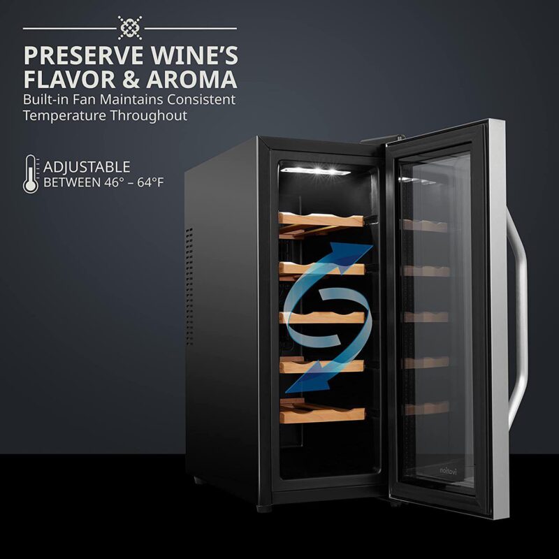 12-Bottle Thermoelectric Wine Cooler, Freestanding Wine Fridge with Lock - Stainless Steel - Image 3