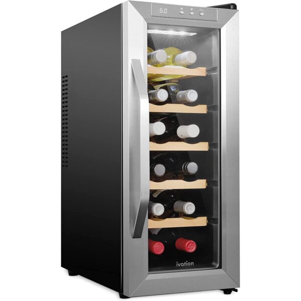 12-Bottle Thermoelectric Wine Cooler, Freestanding Wine Fridge with Lock - Stainless Steel