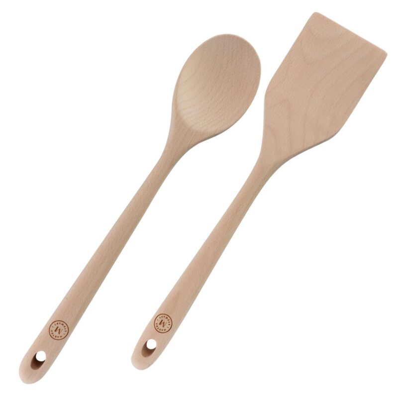 12 Inch 5 Quart Aluminum Nonstick Essential Pan with Lid and Beech Wood Utensils in Blue - Image 4