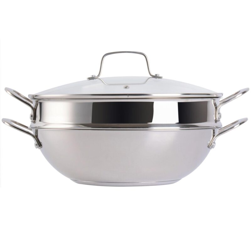 12 Inch Stainless Steel Pan with Steamer and Lid - Image 2