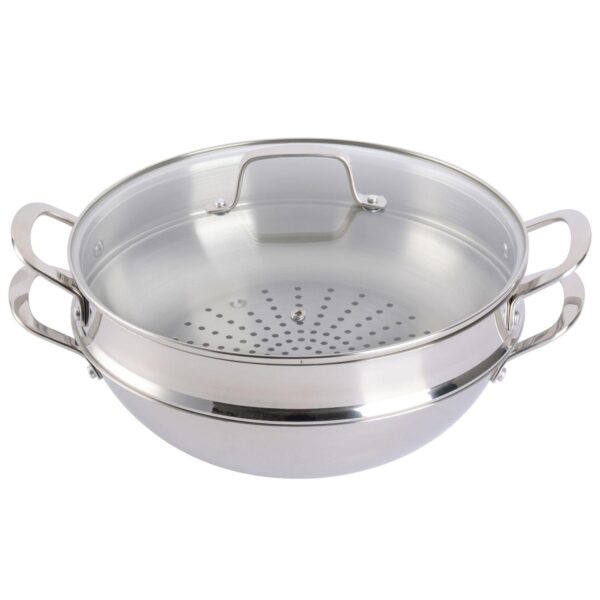 12 Inch Stainless Steel Pan with Steamer and Lid