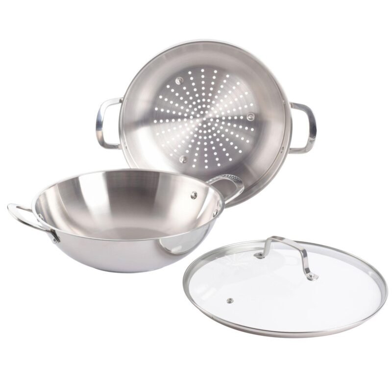 12 Inch Stainless Steel Pan with Steamer and Lid - Image 4