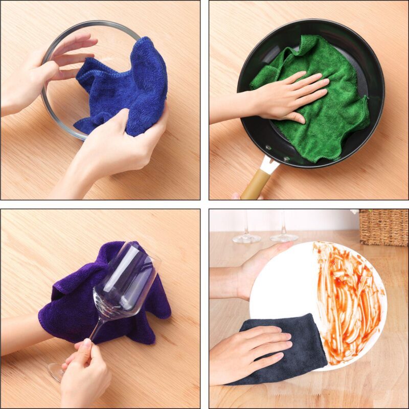 12 Pack Microfiber Kitchen Towels Set, Thick Absorbent Dish Clothes Set 12  x 12 - Image 3