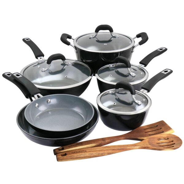 12 Piece Ceramic Coated Aluminum Cookware Set in Black