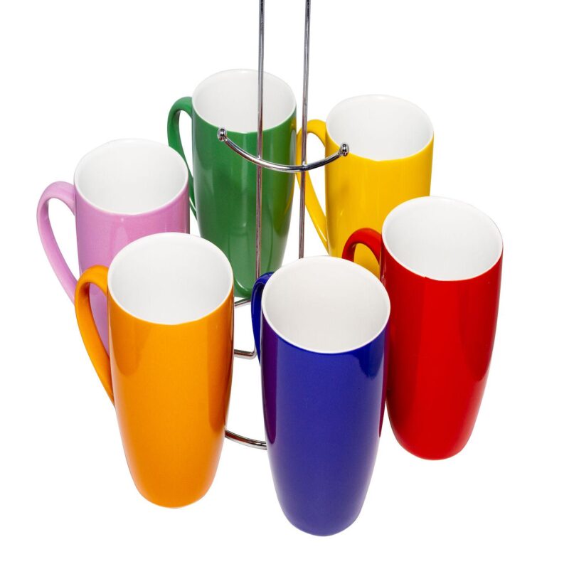12oz Ceramic Mug Set w/ Stainless Steel Stand - Set of 6 Mugs - Image 3
