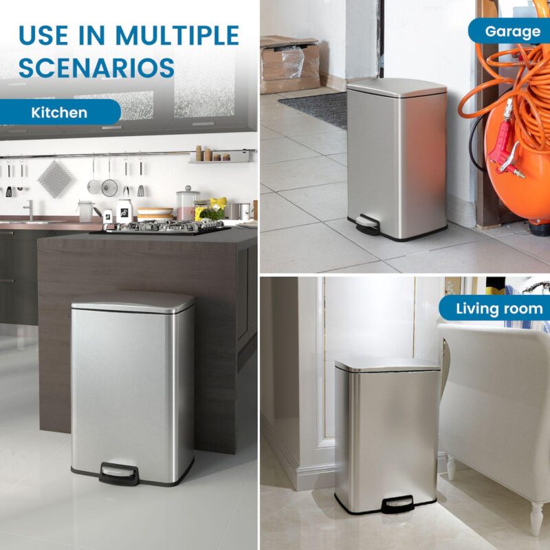 13 Gal./50 Liter Rectangular Stainless Steel Step-on Trash Can for Kitchen - Image 4