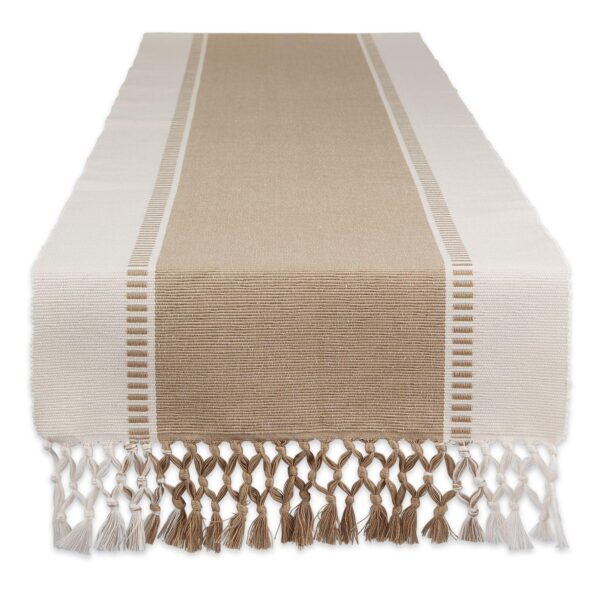 13  x 108  Beige and Brown Dobby Striped Rectangular Table Runner