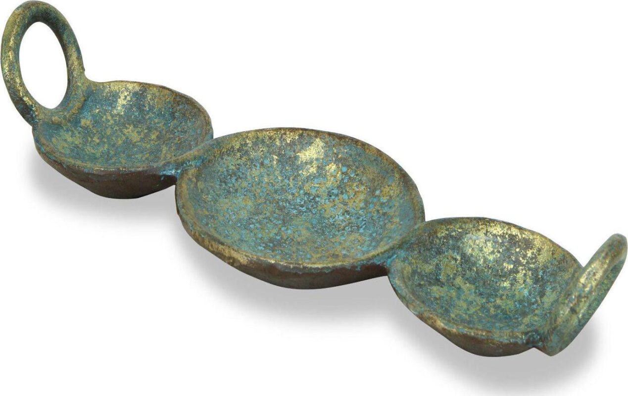 14  Brushed Gold and Blue Jewelry Holder with Side Handles - Image 2