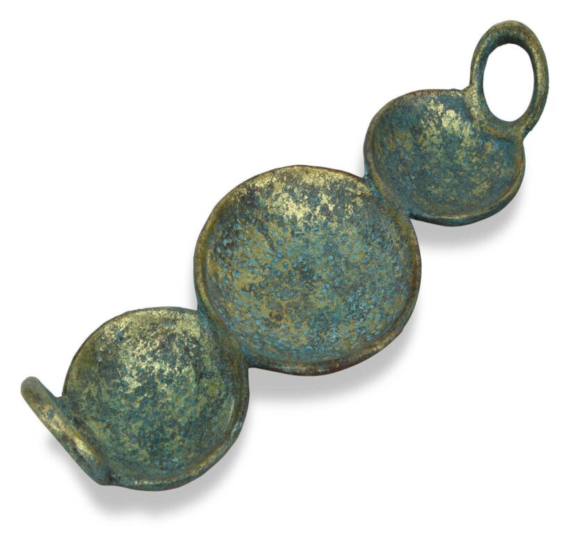 14  Brushed Gold and Blue Jewelry Holder with Side Handles - Image 3