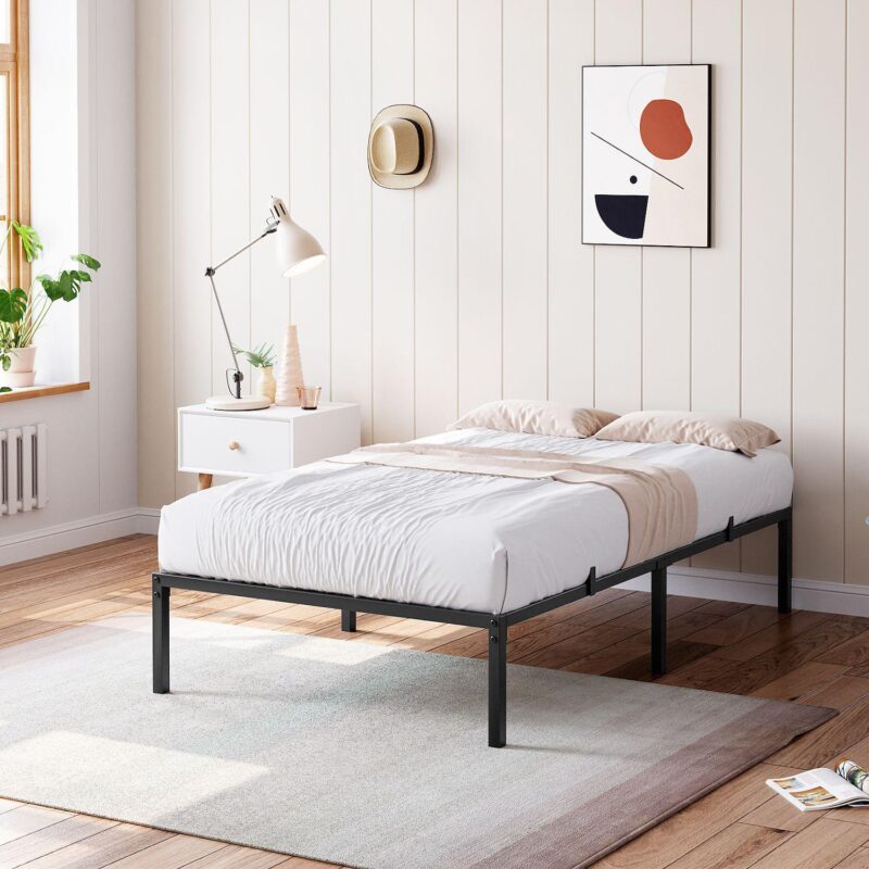 14 Inch Twin Size Metal Platform Bed Frame, Heavy Duty Steel Slat Support, No Box Spring Needed - Image 4