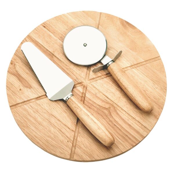 14  Wooden Pizza Board With Precision Cutting Wheel and Server