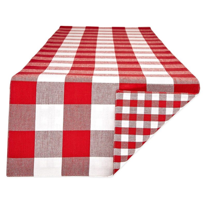 14  x 108  Red and White Gingham Buffalo Checkered Rectangular Table Runner