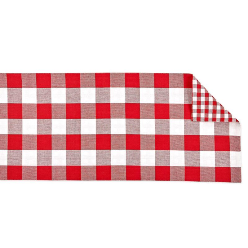 14  x 108  Red and White Gingham Buffalo Checkered Rectangular Table Runner - Image 4