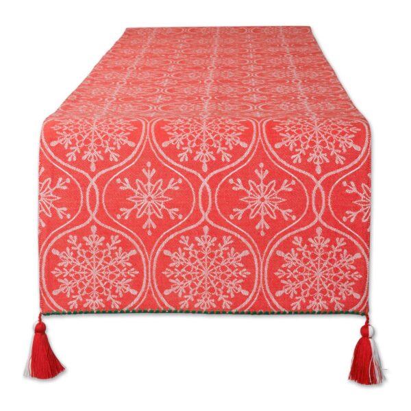 14  x 108  Red and White Joyful Snowflakes Jacquard Collection Trendy Table Runner