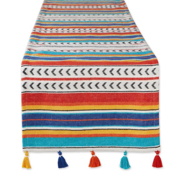 14  x 72  Red and Blue Picante Stripe Tassel Decorative Table Runner