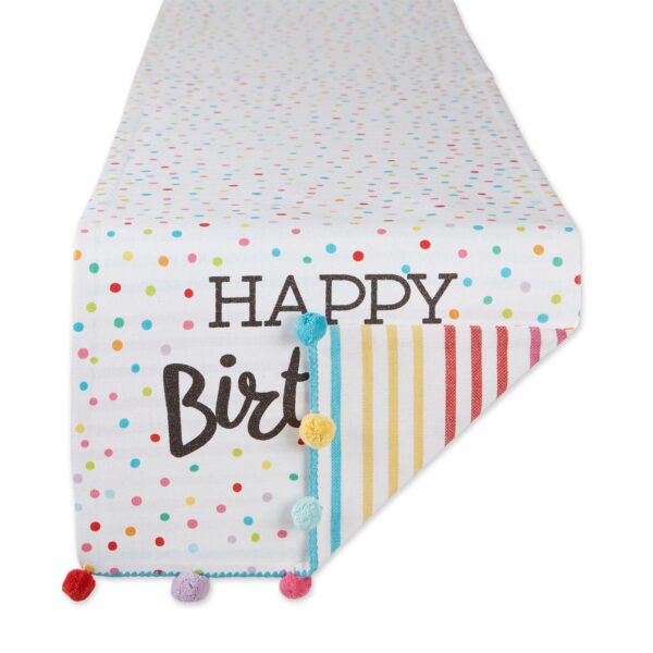 14  x 72  Red and White Happy Birthday Embellished Decorative Table Runner