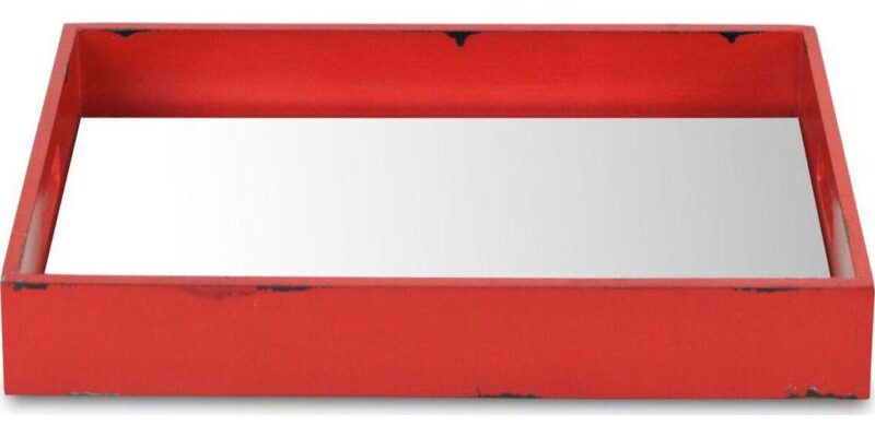 15.75  Red Rustic Serving Tray with Beveled Mirror - Image 3