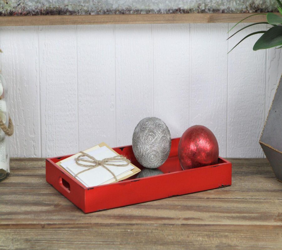 15.75  Red Rustic Serving Tray with Beveled Mirror - Image 4