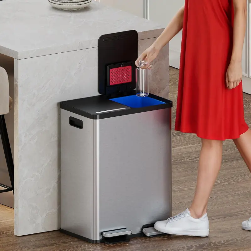 16 Gallon Stainless Steel Dual Compartment Combo Step Pedal Trash Can and Recycle Bin - Image 5