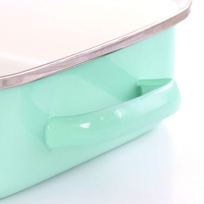 16 Inch Enamel on Steel Roasting Pan Cookware With Rack in Mint - Image 4