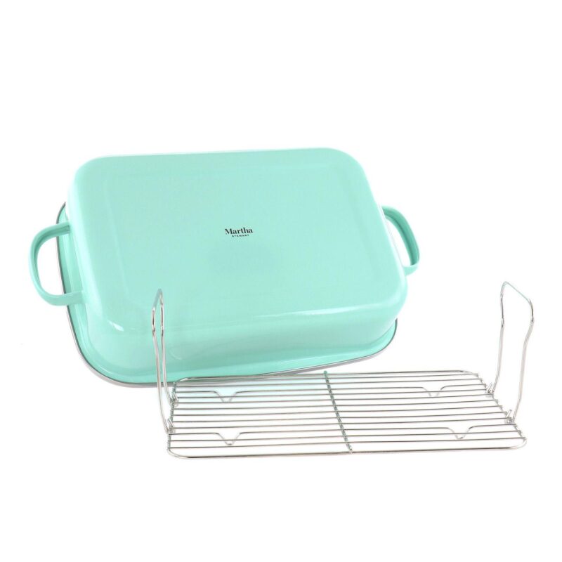 16 Inch Enamel on Steel Roasting Pan Cookware With Rack in Mint - Image 2
