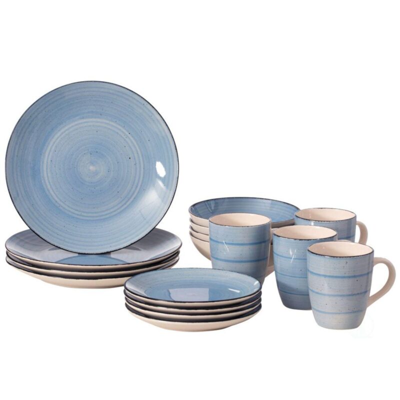 16 Pc Spin Wash Dinnerware Dish Set For 4 Person Mugs, Salad And Dinner Plates And Bowls Sets - Image 6