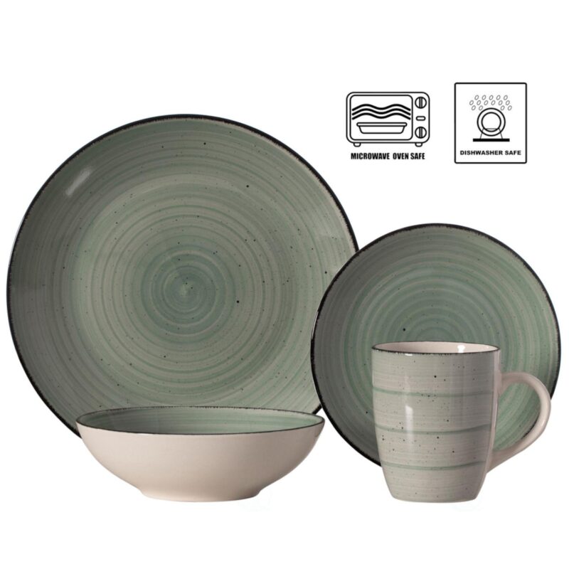 16 Pc Spin Wash Dinnerware Dish Set For 4 Person Mugs, Salad And Dinner Plates And Bowls Sets - Image 3