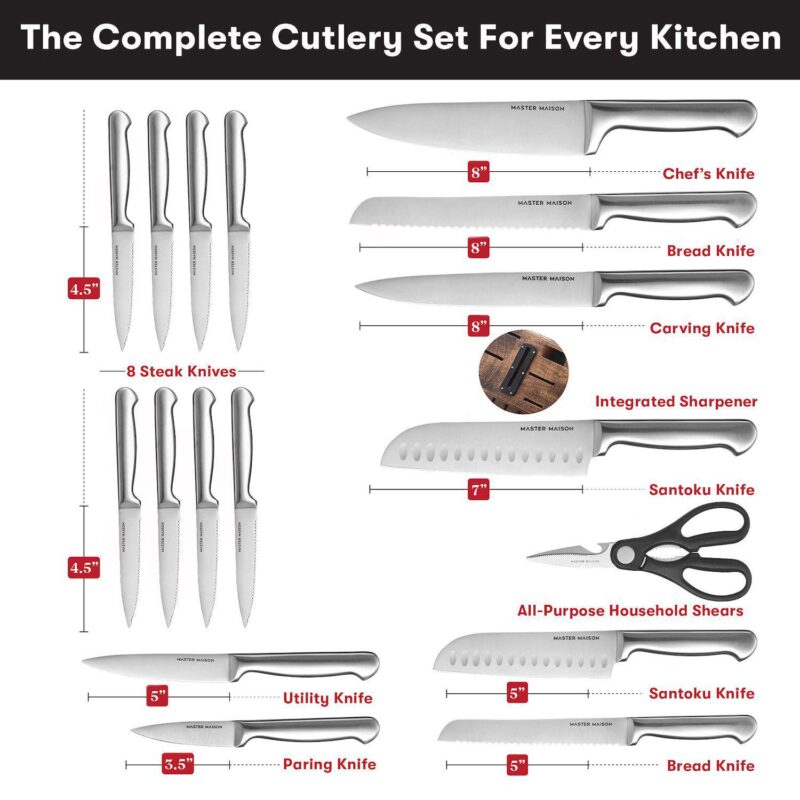 19 Piece Kitchen Knife Set With Wooden Block And Sharpener - Image 2