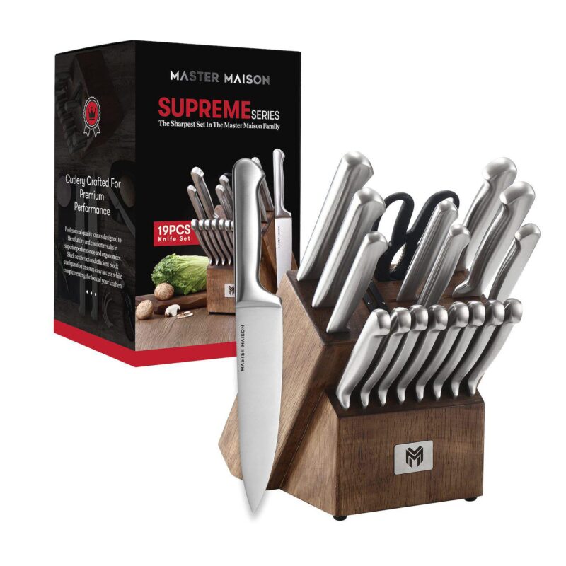 19 Piece Kitchen Knife Set With Wooden Block And Sharpener - Image 5