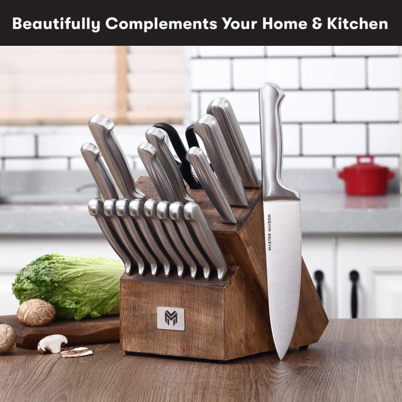 19 Piece Kitchen Knife Set With Wooden Block And Sharpener - Image 4