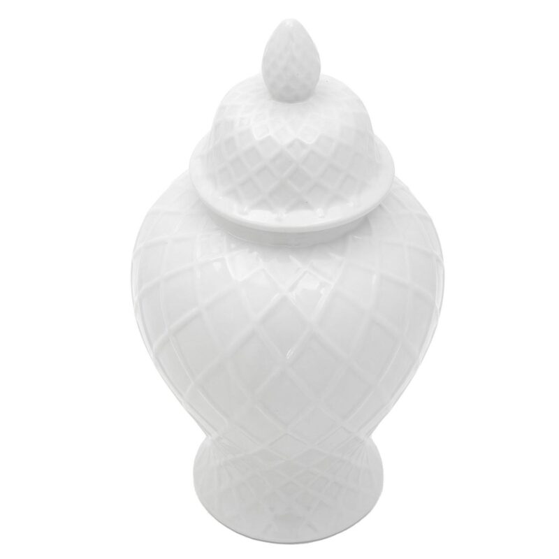 20  Diamond Pattern White Temple Jar - Image 3