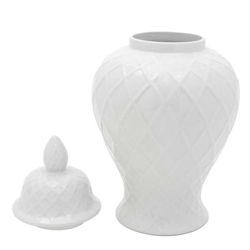 20  Diamond Pattern White Temple Jar - Image 4