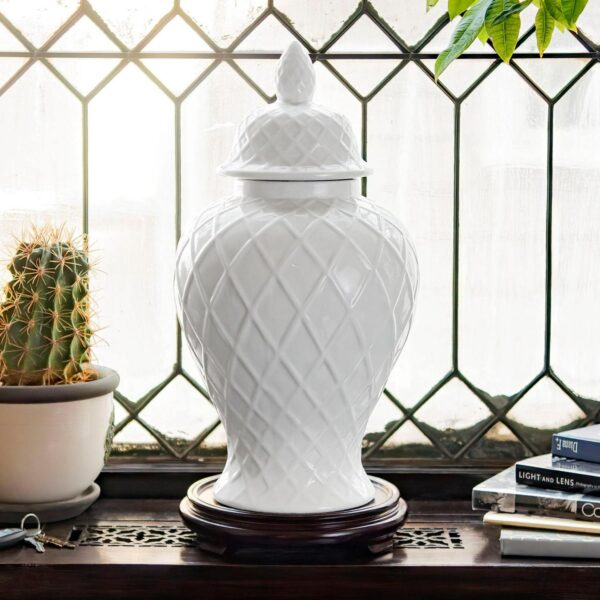 20  Diamond Pattern White Temple Jar