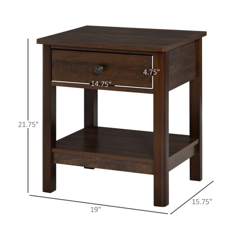 21  End Side Sofa Storage Living Room Table W/ Drawer and Bottom Shelf, Dark Brown - Image 3