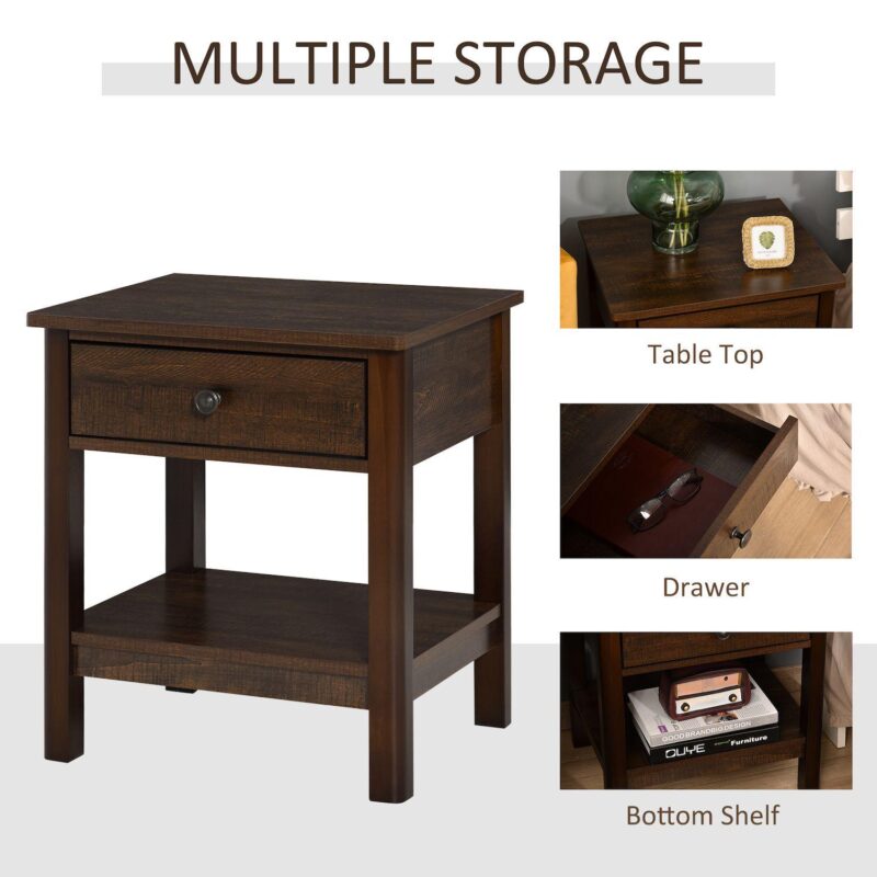 21  End Side Sofa Storage Living Room Table W/ Drawer and Bottom Shelf, Dark Brown - Image 4