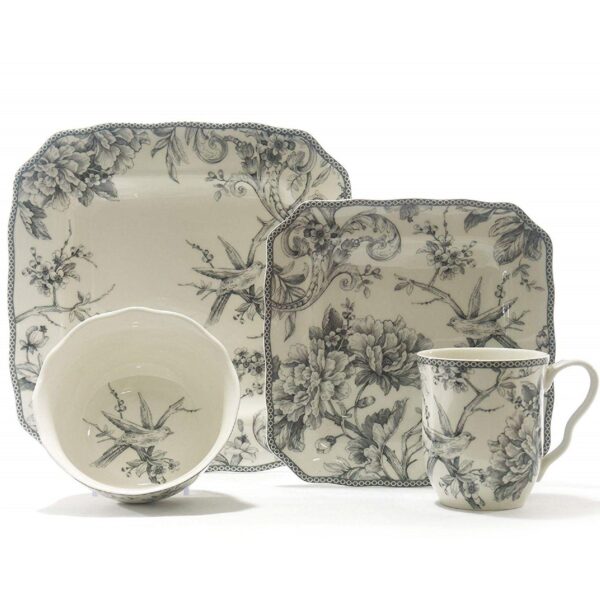 222 Fifth Adelaide Grey 16-pc. Square Dinnerware Set