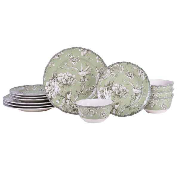 222 Fifth Adelaide Sage Porcelain 12-piece Dinnerware Set