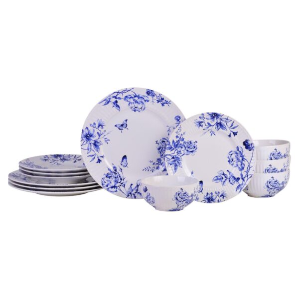 222 Fifth Cassian Embossed Toile Blue 12-pc. Porcelain Dinnerware Set