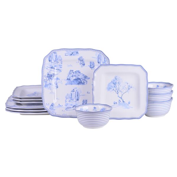 222 Fifth Scenic Toile Blue 12-pc. Porcelain Dinnerware Set