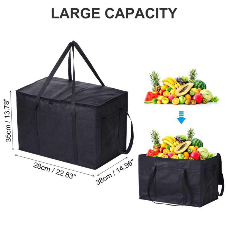 22.8 x13 x15  Insulated Reusable Grocery Bag With Zipper Thermal Food Bag 2pcs - Image 5