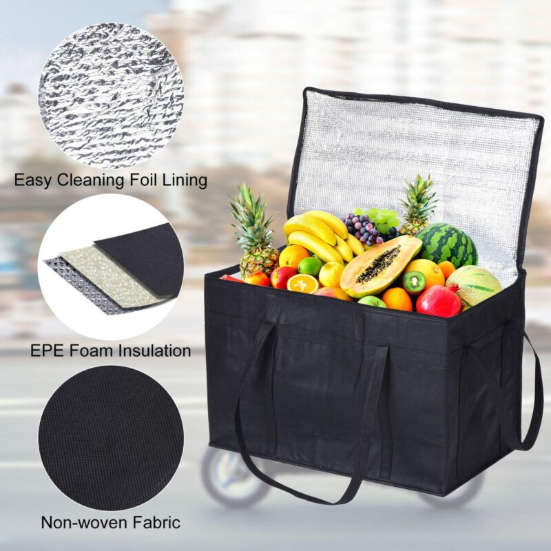 22.8 x13 x15  Insulated Reusable Grocery Bag With Zipper Thermal Food Bag 2pcs - Image 4